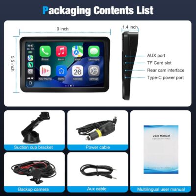 9" Wireless CarPlay Screen for Car, Apple CarPlay & Android Auto Receiver with 1080P Backup Camera, HD Touchscreen, Bluetooth, GPS, Voice Control，Universal Fit for All Cars - Image 6