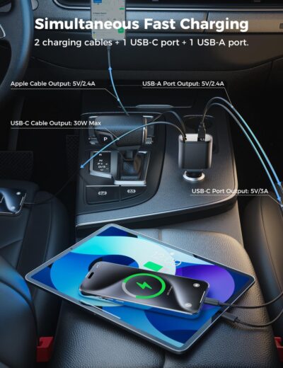 [Upgraded] SUPERONE Retractable Car Charger 4 in 1, Fast Car Phone Charger with Cord 2.6ft, USB C and Apple Car Adapter, Compatible with iPhone 17 16 15/15 Pro Max/14/13/12/11, Galaxy, Pixel - Image 5