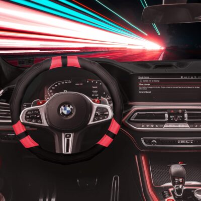 Achiou Red Car Steering Wheel Cover Universal 15 inch with Grip Contours, Leather Auto for Men and Women Non-Slip Breathable Soft and Comfortable - Image 2