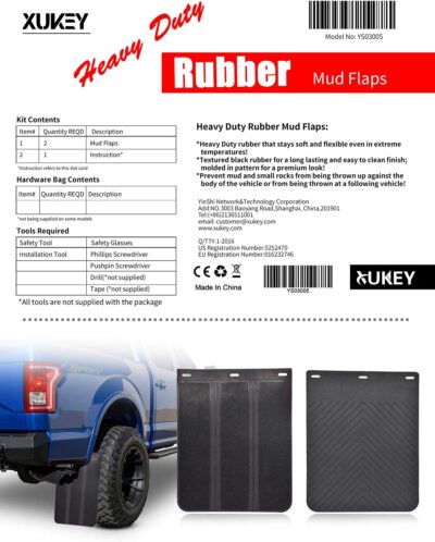 2pcs/Set Universal Heavy Duty Rubber Mud Flaps Car Pickup SUV Vans minivans Light Trucks RVs SUVs Semi-Truck Motor Home 4x4 4WD Off-Road Splash Guards Mudflaps Mudguards Dirty Traps 15”x12” - Image 4
