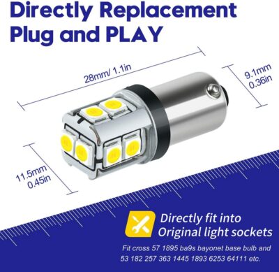 CANBUS BA9S White Extra Bright Car Interior Exterior Replacement Bulb Bayonet Base BA9 53 57 1445 1895 64111 Size Reading Map Dome Side Door Courtesy LED Light 12V 24V (Pack of 4) - Image 2