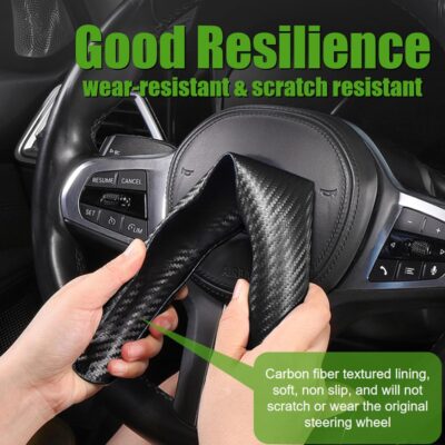 WSSROGY 3 Pack Anti-Skid Segmented Carbon Fiber Car Steering Wheel Cover Protector Universal for Most Car Wheel (Black) - Image 3