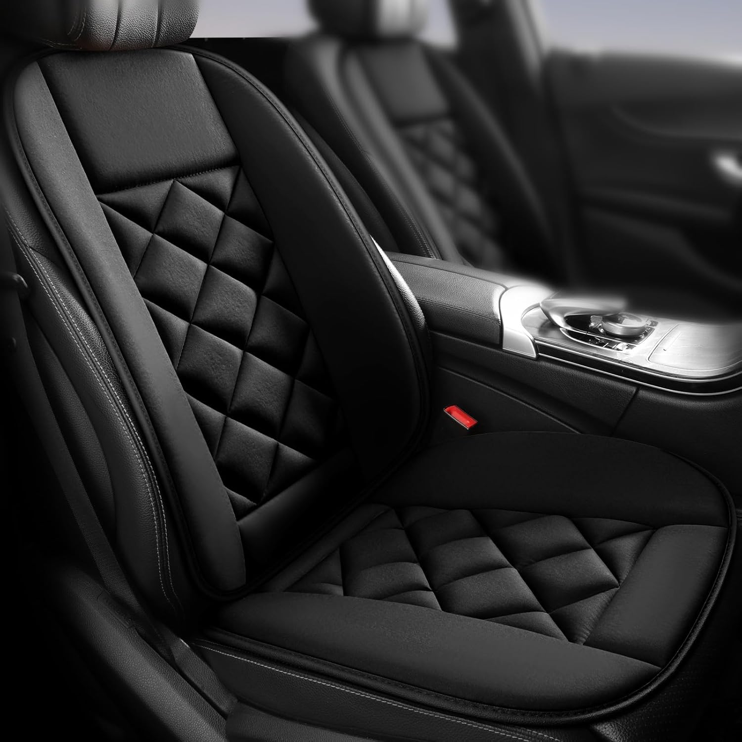 71xGWrYAXdL._AC_SL1500_.jpg Chezope Car Seat Cushion with Back Support Pillow, Car Seat Cushion for Long Driving, Breathable Car Seat Protector, 1.2'' Thick Memory Foam Design for Pain Relief, Seat Pad for Car SUV Truck (Black) - Image 1