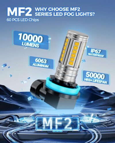 Marsauto H16 H8 Led Fog Light Bulb Yellow 12,000LM, 1:1 Size H11 Yellow Fog Lights, Real 360° Illumination 3000K Amber Strong Penetration, Upgraded LED Chips H11 H8 Fog Bulb, Tail Light Covers - Image 9