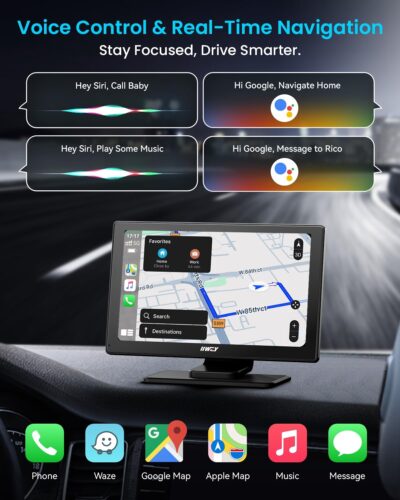 IK5 9" Wireless Apple CarPlay & Android Auto Screen, Portable Car Stereo with 4K Dash Cam & 1080p Backup Camera, Add CarPlay to Any Vehicle, Touchscreen, Mirror Link - Image 3