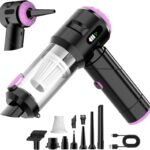 Wansimoo Handheld Car Vacuum Cleaner,25000PA Strong Cyclonic Suction Foldable Mini Vacuum Portable Cordless with Digital Display and One Touch Dust Removal for Car, Home, Office, Kitchen (Purple)