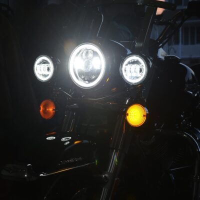 Eagle Lights 8700CG3HPKR 7" LED Headlight and LED Spot/Passing Light Kit with White Halo Rings for Harley-Davidson® Motorcycles - Generation III/Chrome Halo Kit/Add Adapter Ring - Image 2