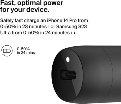 Belkin Boost↑Charge™ 30W USB-C Compact Fast Car Charger w/USB-C Cable Included, for iPhone 16, 16 Pro, iPhone 15, Galaxy S25, S24, Pixel 9 & 8, Note, Nintendo Switch 2 & More - Black - Image 2