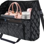 Car Purse Holder Between Seats, Leather Auto Front Seat Handbag Organizer Pocket, Large Capacity Car Net Pocket Handbag Holder, Backseat Barrier Storage Bag Fits for Car, Truck, SUV