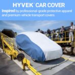 Season Guard HYVEK™ Car Cover for Sedan up to 228", Waterproof All-Weather Outdoor Cover with PE Outer & Cotton Lining, Breathable Blue Sides, Scratch-Resistant, UV Protection, White/Blue - Image 3