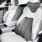 Coverado Car Headrest Pillow, Ergonomic Memory Foam Car Neck Pillow for Driving Seat with Adjustable Strap, Soft PU Leather Breathable Removable Cover Neck Support for Neck Pain Relief - Gray - Image 8