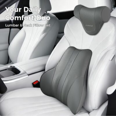 Coverado Car Headrest Pillow, Ergonomic Memory Foam Car Neck Pillow for Driving Seat with Adjustable Strap, Soft PU Leather Breathable Removable Cover Neck Support for Neck Pain Relief - Gray - Image 8