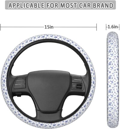 Dujiea Floral Pattern Elastic Stretch Steering Wheel Cover, Anti-Slip and Durable Car Steering Wheel Accessories for Women Men, 15 Inch Universal Fit Car, Truck, SUV - Image 4