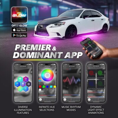 OPT7 Aura Pro Underglow LED Lights with APP & Remote Control, RGB Multicolor Mode, Music Sync, 4 PCS Waterproof Rigid Aluminum Light Bar, Exterior Underbody Lighting Kit Universal Fit for Car Truck RV - Image 4