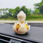 Golden Buddha Car Dashboard Decoration, Lotus Buddha Decor for Dash, Cute Car Accessories for Women/Men, Fo Bao Ping an (Buddha with Lotus Pedestal) - Image 2