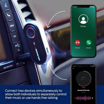 Monster Bluetooth Audio Receiver, Aux Bluetooth Adapter with 3.5mm Jack, Hands-Free Calls, Siri & Google Voice Compatible, for Home Stereo, Headphones & Car Connectivity - Image 4