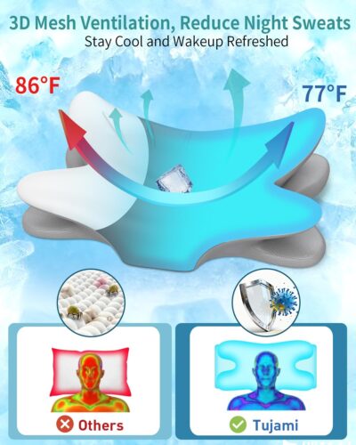 Cervical Neck Pillow for Pain Relief - Ergonomic Pillow Memory Foam Pillows for Sleeping, Cooling Orthopedic Neck Support Pillow, Contour Cervical Pillow Bed Pillow for Back Stomach Sleepers - Image 5