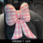 Bow Car Headrest Pillow, Breathable Memory Foam Vehicle Neck Pillow with Adjustable Strap, Ergonomic Auto Neck Support Cushion for Pain Pressure Relief, Universal for Most Cars (Pink/Grid) - Image 2