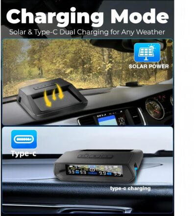 Tire Pressure Monitoring System,TPMS with Solar and USB Charging Color LCD Display, Voice Prompts, 6 Alarm Modes, 0-87 PSI Range (6 Tire Sensors) - Image 5
