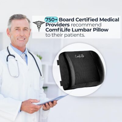 ComfiLife Lumbar Support Back Pillow Office Chair and Car Seat Cushion - Memory Foam with Adjustable Strap and Breathable 3D Mesh (Black) - Image 8