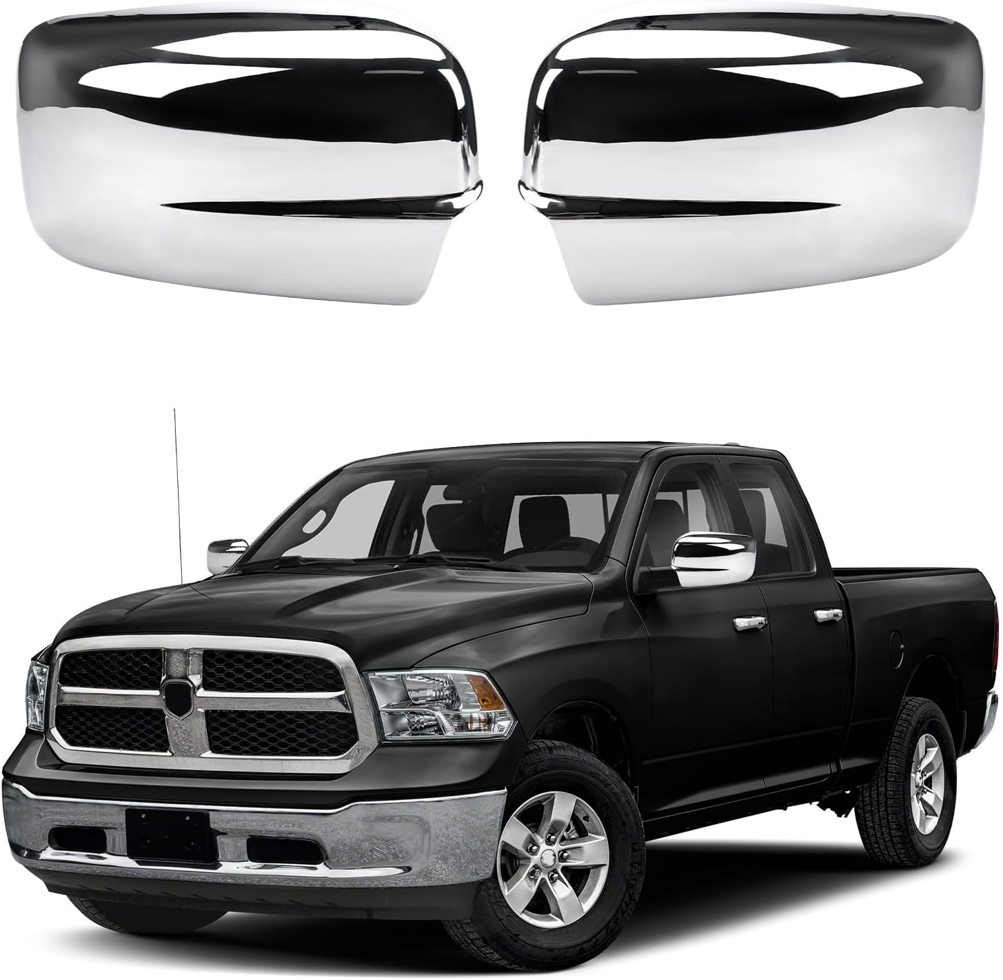 71xs0hoPPdL._AC_SL1500_.jpg Chrome Side Mirror Covers Caps Compatible with 2009-2018 Dodge Ram 1500 and 2019-2024 RAM 1500 Classic Without Turn Signal Cut-Outs (Chrome-without Cut-Outs) - Image 1