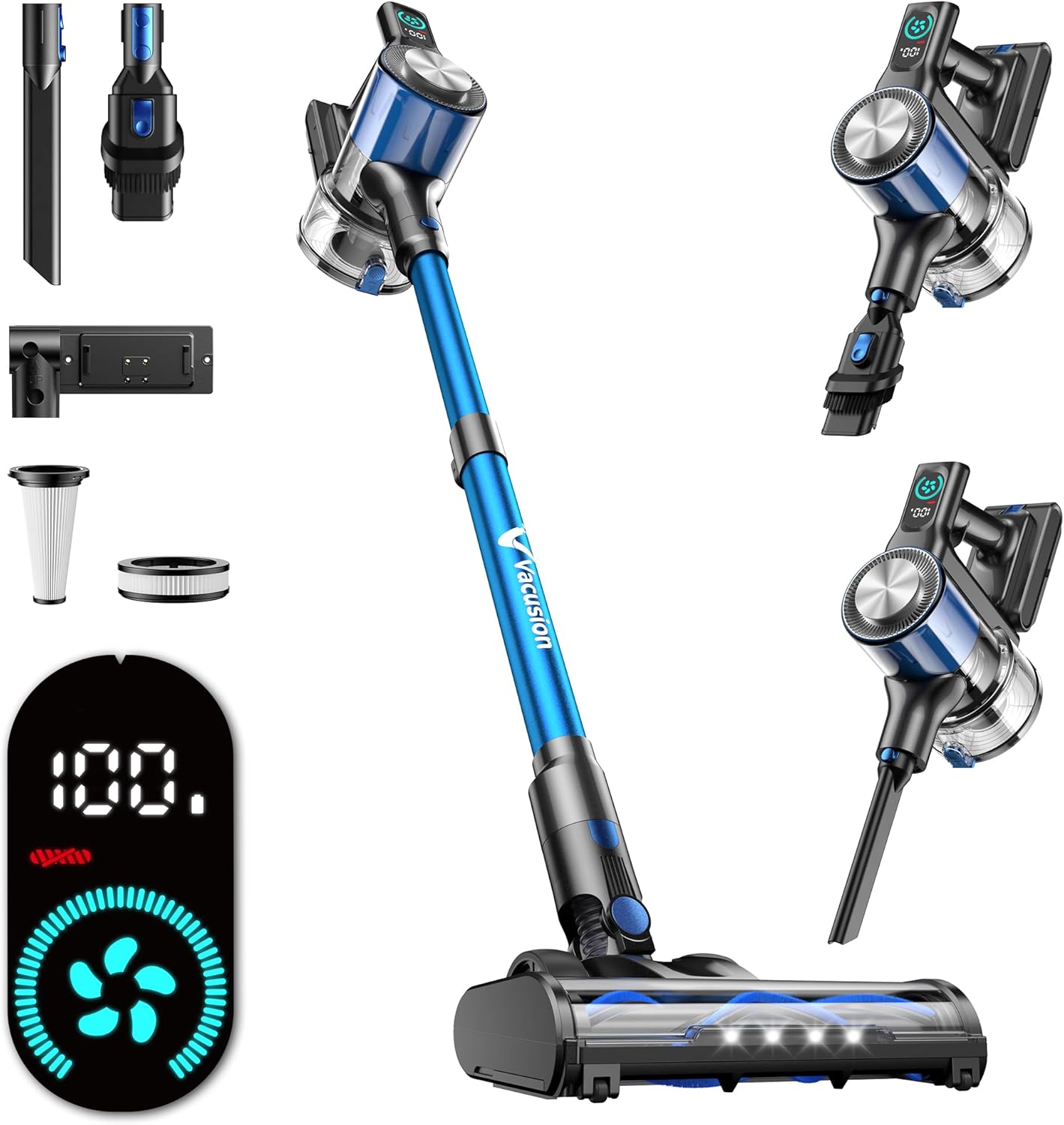 71xsPOPnjEL._AC_SL1500_.jpg Cordless Vacuum Cleaner, 8-in-1 Cordless Stick Vacuum Cleaner with 3 Suction Modes, Up to 45mins Runtime, Rechargeable, Self-Standing, Wireless Vacuum Cleaners for Home Pet Hair Carpet Car Hard Floor - Image 1