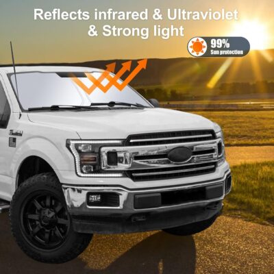 Windshield Sun Shade Compatible with 2015-2020 Ford F150 Accessories,Foldable Front Sun Visor,F-150 Sunshade,Fits Lariat,King Ranch,Platinum,XL,XLT,Limited and Raptor Model - Image 2
