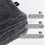 2 Pack XL Car Drying Towel – 1300GSM Ultra Absorbent Microfiber, 24"x36" Large Size, Twisted Loop, Lint-Free & Streak-Free for Auto Detailing, Car, SUV, Truck (Gray-Gray) - Image 5