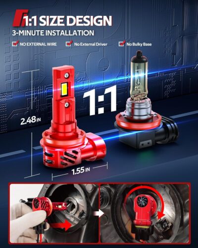 Torchbeam H11 Bulbs Kit,45000 LM, 800% Superior Brighter H11/H8/H9 Fog Bulbs, [Build-in Canbus Decoder] 6500K Cool White Light with Fan, Plug and Play, Pack of 2 - Image 4