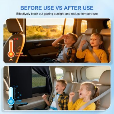 Car Window Shades with 8 Strong Magnets-26.8"x19.7" Dual Layer Car Rear/Side Window Sunshade for Baby Semi-Transparent 2-in-1 Universal Auto Sun Shade for Kid & Pet Protection (2 Pack) Black - Image 7