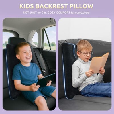 Car Pillow for Kids Travel Pillow with Adjustable Strap,Children Neck Pillow for Car Headrest to Support Head and Body Road Trip Essentials (Dark Black) - Image 6