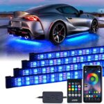 Xprite Double Row RGB LED Car Underglow Bluetooth Lights Strip, 4 PCS Underbody Neon Cars Exterior Glow Light Kit w/APP Control & Wireless Remote, Universal for Vehicles SUV Trucks Pickups Vans
