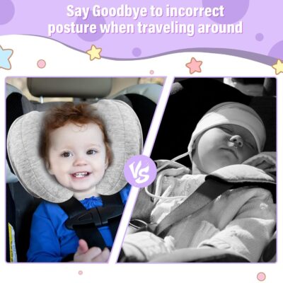 Upgraded 2 in 1 Baby Travel Pillow, Adjustable Straps, Banana Shape Baby Neck Head Support Pillow Stroller Insert Cushion for 4 Months Up Kids, Toddler Grey - Image 4