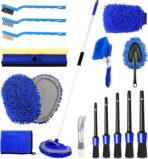 NIKCOSMK 62'' Car Wash Brush Kit - Mitt, Mop, Sponge & Long Handle, Scratch-Free Chenille Replacement Head, Wheel Tire Brush, Car Detailing Kit for Cars, RV, Truck