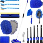 NIKCOSMK 62'' Car Wash Brush Kit - Mitt, Mop, Sponge & Long Handle, Scratch-Free Chenille Replacement Head, Wheel Tire Brush, Car Detailing Kit for Cars, RV, Truck