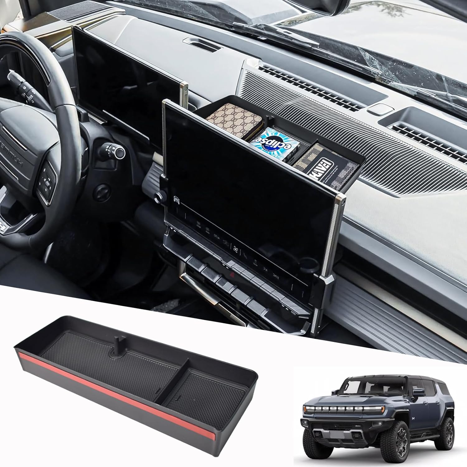 71yB9RC8QaL._AC_SL1500_.jpg Center Console Dashboard Organizer Compatible with 2022-2026 GMC Hummer EV Pickup/SUV Interior Accessories, Armrest Dash Storage Box Insert Tray Mount Holder (for 13.4in Touchscreen Display) - Image 1