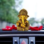 TIED RIBBONS Ganesh Statue for Car Dashboard | Resin, 3.7 inch | Gold Ganesha Statue for Home, Office, Desk, Pooja | Baby Ganesha Statues | Pongal Decorations | Indian Decor