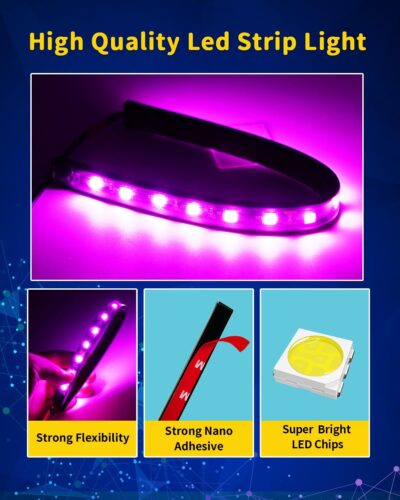 Car Led Light Strip,Pink Interior Lights for Trucks 30CM 15 SMD IP67 Waterproof Car Underglow Lights for Car Motorcycles Boat Golf Cart Home Decoration with 3M Tape - Image 6