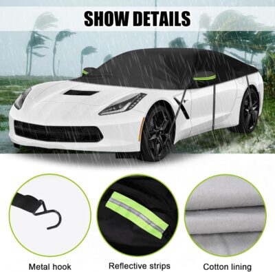 Black Half Car Cover Compatible with 1997-2025 Corvette, Protector Car Body Covers for Windproof Dustproof UV Resistant Protect Your Windshield and Roof - Image 3