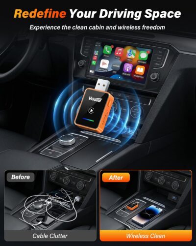 2026 Wireless CarPlay & Android Auto Adapter, One-Click Switch, 3s Auto Reconnect, A9 Chip, Bluetooth 6.0, 5.8GHz WiFi, Plug & Play, with USB-C & Right-Angle Cables - Image 8