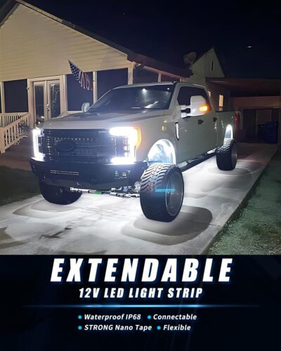 12V Led Light Strip 18" Connectable White LEDs Strip Lights for Car Motorcycle Golf Cart Automotive Trucks Boat Waterproof Led Light Strip, 4Pack - Image 3