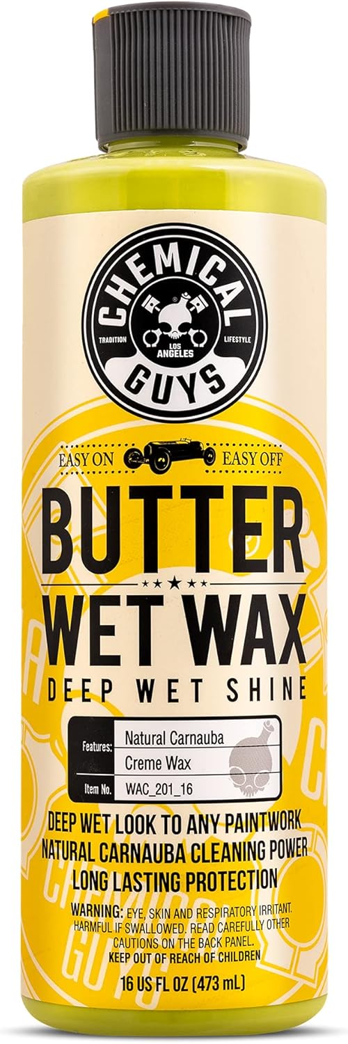 71yImfJ3JL._AC_SL1500_.jpg Chemical Guys Butter Wet Wax - Deep Wet Shine Car Wax for Cars, Trucks, SUVs, RVs, and More, Easy On/Off Liquid Formula, Banana Scent - 16 fl oz - Image 1