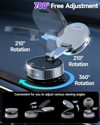 for Magsafe Car Mount Charger, 15W Fast Charging Wireless Car Charger [120LBS Suction &3800gf Magnet] 780° Adjustable, Vacuum Magnetic Phone Holder for Your Car for iPhone & Android, Metal Stand Rotor - Image 4