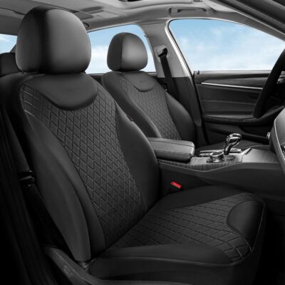 Coverado Seat Covers Full Set, 5 Seat Black Car Seat Covers, Leather Car Seat Protectors, Automotive Front and Back Seat Covers, Waterproof Car Seat Cushions Universal Fit for Most Sedan, SUV, Truck - Image 8