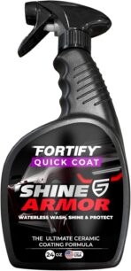 Car Wax Spray and Ceramic Coating for Cars - 3 in 1 Waterless Car Wash and Detailing - Quick Effect Coating Agent for Car - High Gloss Car Coating Spray, Shiny Car Stuff by Shine Armor - 24FlOz