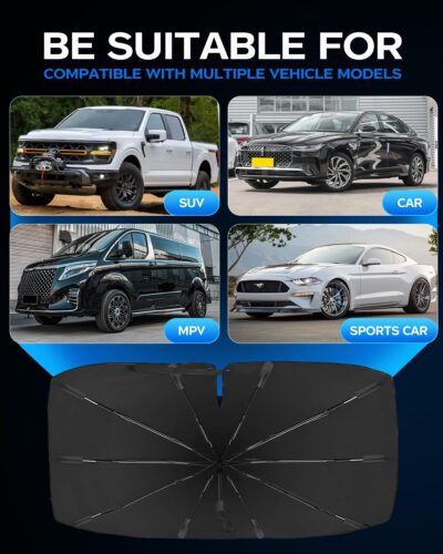 2025 Windshield Sun Shade Frame with Thickened Fast Cooling, Emergency Window Breaker, 99% UV Blocking Protects Car from Sun and Heat Damage, Adjustable Bendable Design for SUV/Sedan/(57" L x 32" W) - Image 5