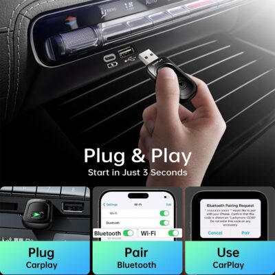 Wireless CarPlay Adapter for Apple iPhone, Convert Wired to Wireless CarPlay, 2025 Upgrade Mini Plug & Play No Latency CarPlay Dongle for iOS 10+ & Cars from 2019+ Dark Black - Image 3