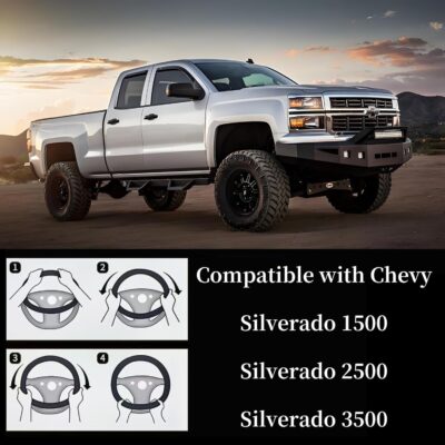 Leather Steering Wheel Cover for Chevy Silverado 1500 2500 3500, 14.5-15 inches Car Steering Wheel Cover with Non-Slip Breathable (Black) - Image 6