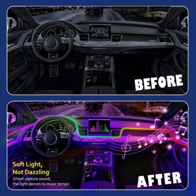 Acrylic Interior Car LED Strip Light with APP, 18-in-1 128 Colorful 6 Pieces Fiber Optic Car Decoration Atmosphere Light Kits, Dual Zone Music Sync Rhythm RGB Neon Lighting for All Cars - Image 8