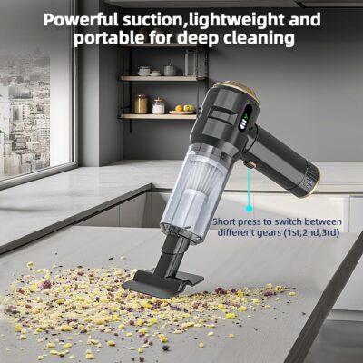 Cordless Handheld Car Vacuum Cleaner,Rechargeable Portable Lightweight Dust Blower,22000PA Powerful Suction Mini Vacuum Cleaner for Deep Cleaning of Home,Car and Pet Hair(Black-Gold) - Image 2